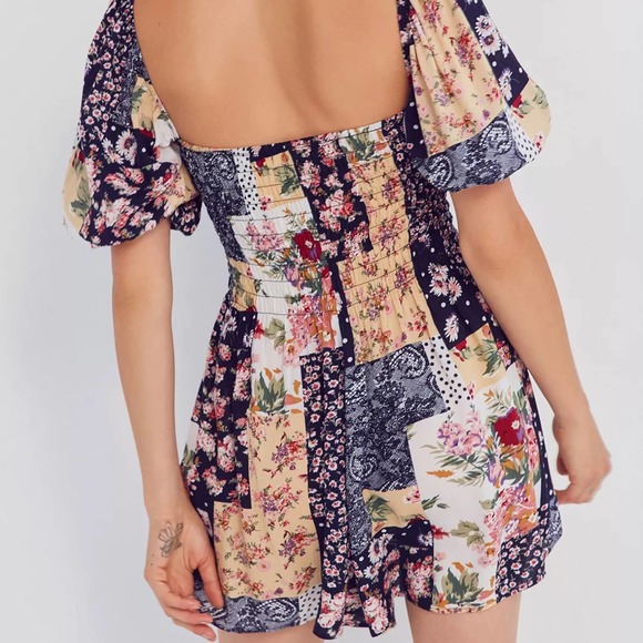 Kimchi Blue Patsy Patchwork Smocked Romper Playsuit w/Square Neckline - Picture 3 of 12